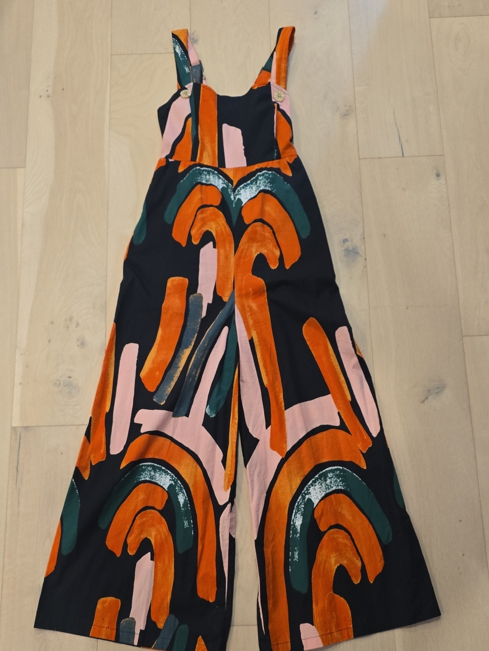 Bel Kazan Wide-Leg Printed Jumpsuit in Black, Orange & Pink